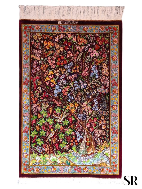 Qom Silk Handwoven Rug Tree Design