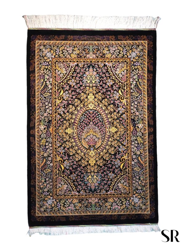 Qom Silk Handwoven Rug Lachak Toranj Design