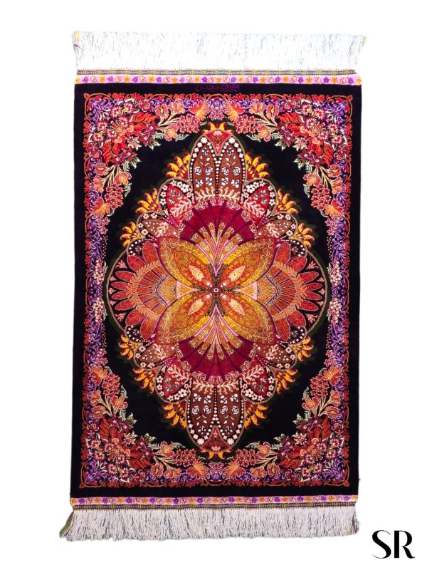 Qom Silk Handwoven Rug Lachak Toranj Design