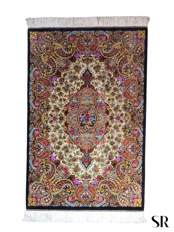 Qom Silk Handwoven Rug Lachak Toranj Design