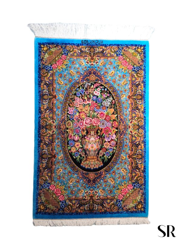 Qom Silk Handwoven Rug Vase Design