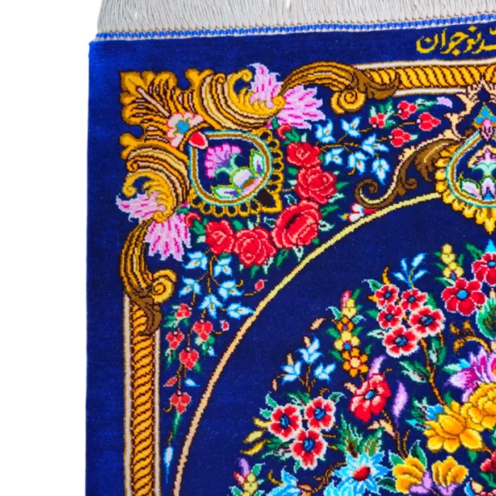 فرش 60 در 90 تمام ابریشم دستبافت قم نقشه گلدانی